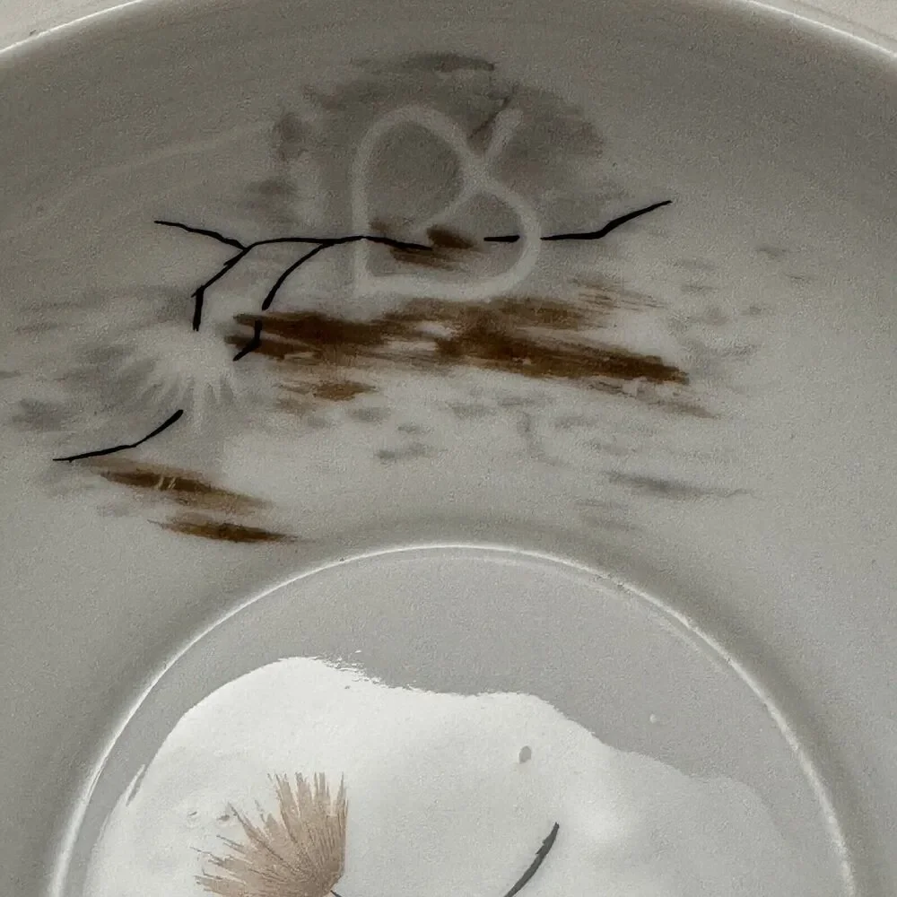 Vintage Raynaud & Co Limoges Gravy Boat with Attached Plate Pattern Windblown